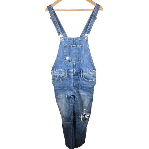 Lucky Brand Denim Boyfriend Distressed Overall Jeans Size Medium - Picture 5 of 15